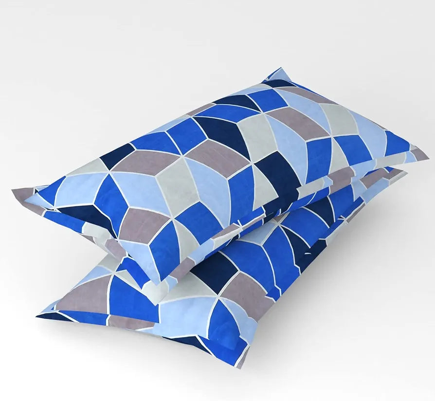 Homefab India 144 TC Microfiber Double Bedsheet with 2 Pillow Covers Blue Geometric