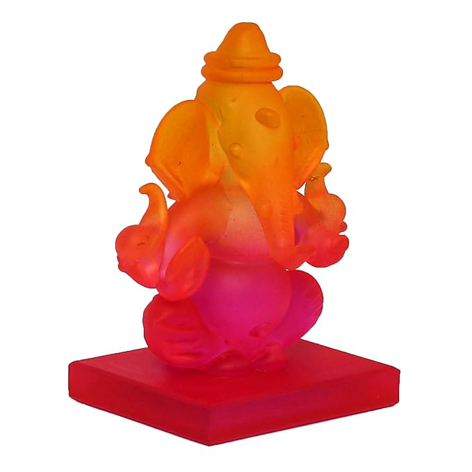Ecraftindia Pink and Orange Double Sided Crystal Car Ganesha Showpiece