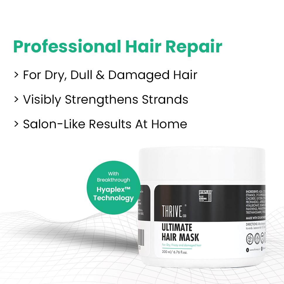 ThriveCo Ultimate Hair Mask With Hyaplexâ„¢| For Dry, Lifeless, Frizzy, and Damaged Hair | Smooths Frizz, Repairs Damage, Hydrates & Strengthens Hair | 200 ml