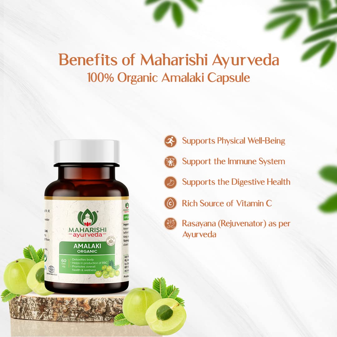 Maharishi Ayurveda Organic Amalaki Capsules 700 MG | Amla Rasayana | Detoxifies Body | Rich In Vitamin C | Boosts Immunity | Improves Digestion (60 Capsules)
