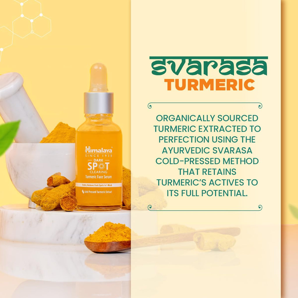 Himalaya Dark Spot Clearing Turmeric Face Serum for glowing skin | with Niacinamide, Glycolic acid & Organically sourced Turmeric | Reduces Dark Spots from Day 7 for Glowing skin | 30ml