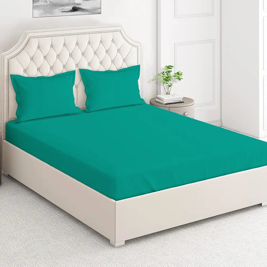 Layers Be Bold Cotton Bedsheet Set for All Seasons Lightweight Moisture Absorbent 140 TC King Size Aqua/Green