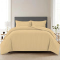 Trance Home Linen Zippered 100% Cotton 200TC Satin Stripe King Size Duvet Cover Quilt Cover Blanket Cover Razai Comforter Cover with 2 Pillow Covers Colour Beige
