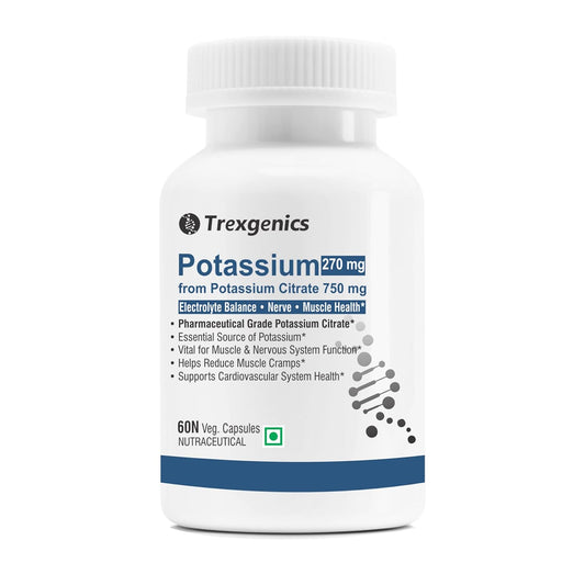 Trexgenics POTASSIUM CITRATE 750 mg Pharmaceutical Grade Electrolyte Balance, Nerve & Muscle Health VEGAN & NON-GMO (60 Vcaps) (Pack of 1)