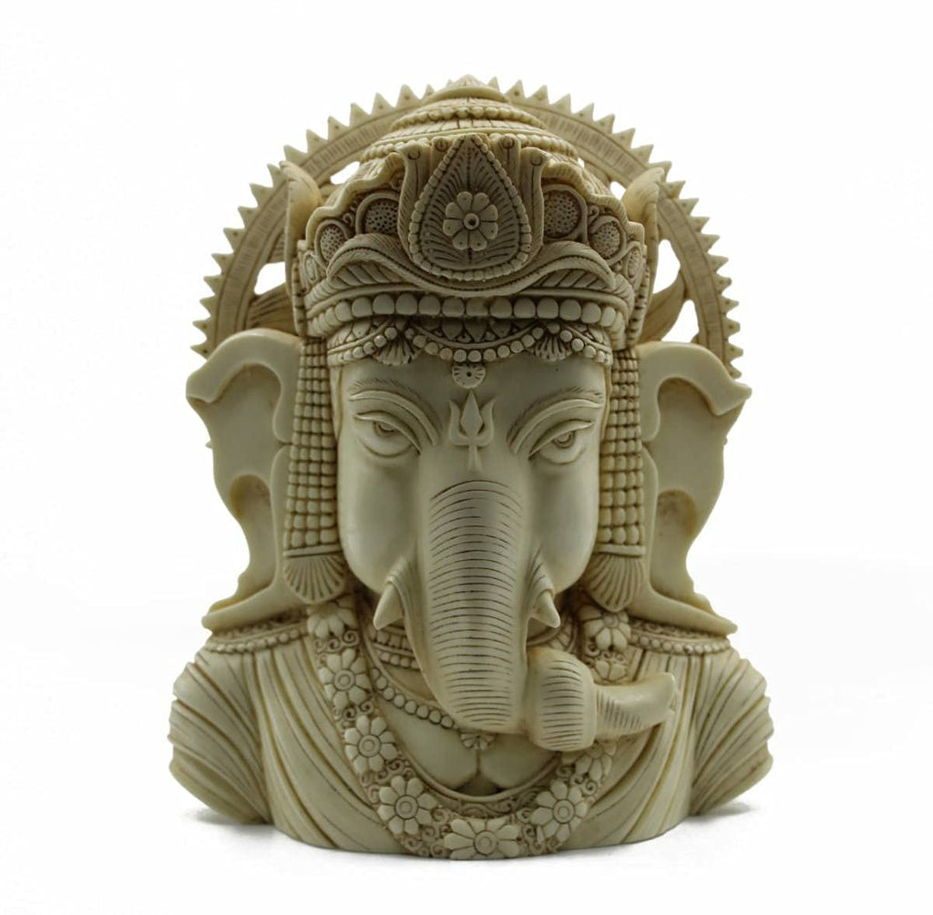 Indicast Resin 8" Inch Lord Ganesha Carving Antique Painting Hindu God Ganesh Ganpati Idol Figurine for Home Office House Warming Statue Murti