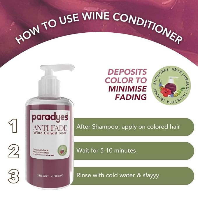 Paradyes Anti Fade Wine Fresh Conditioner for All Types of Hair - 180 Ml