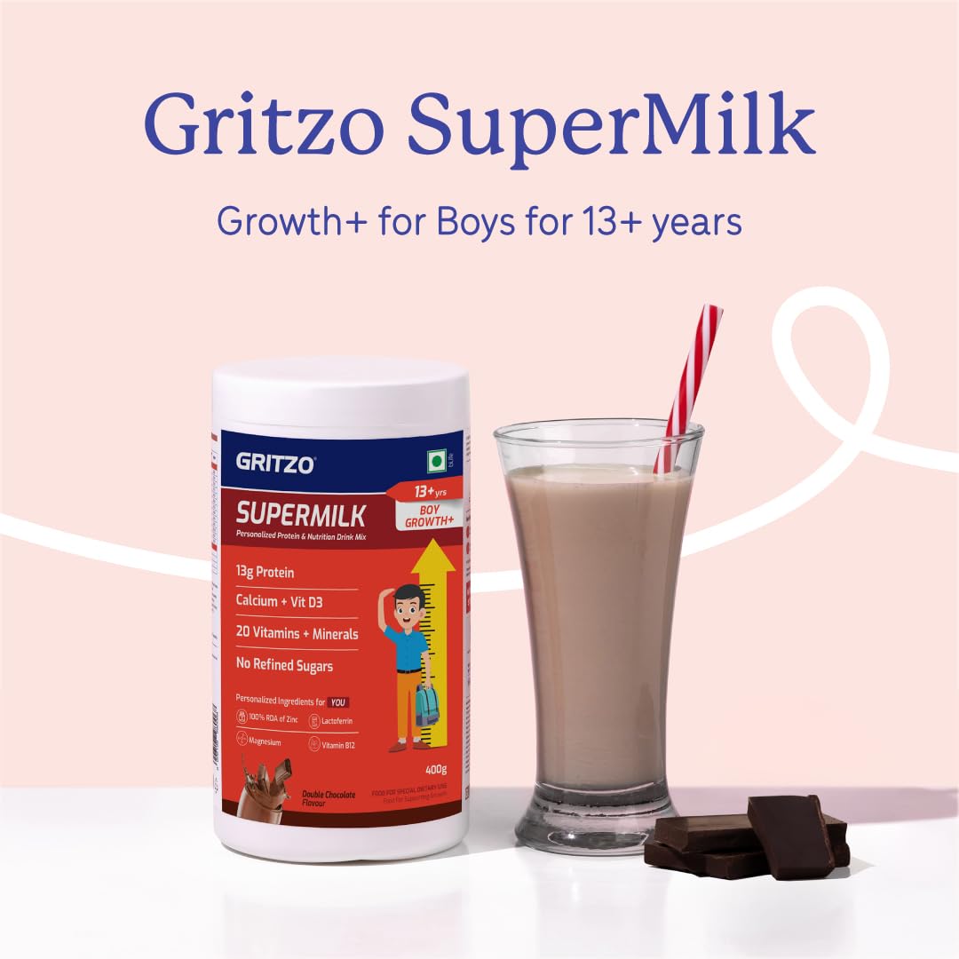 Gritzo Supermilk Height+ Health Drink For 13+Y Boys - Double Chocolate