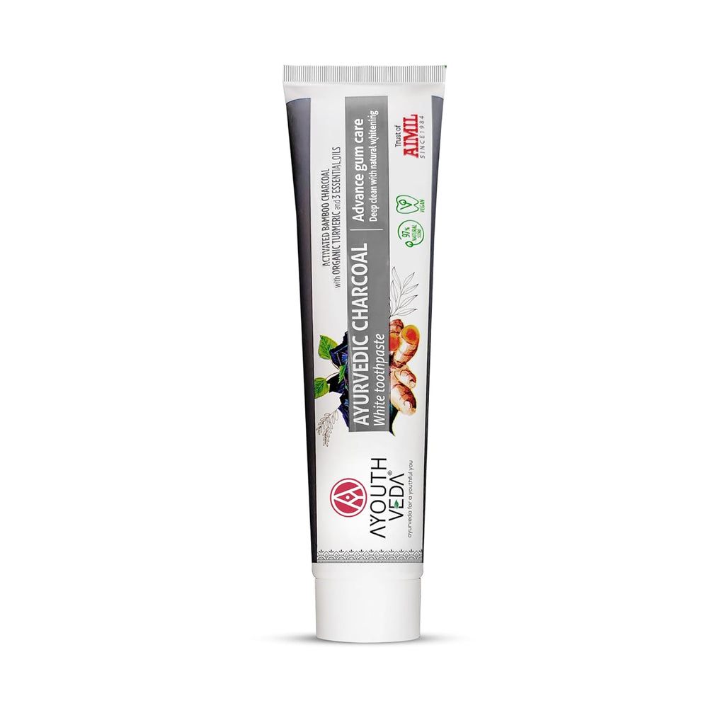 Ayouthveda Ayurvedic Charcoal White Toothpaste | Activated Bamboo Charcoal & Turmeric | Advanced Deep Cleaning | Natural Whitening | Anti-Bacterial Gum Protection & Fresh Breath | 100g (Pack of 1)