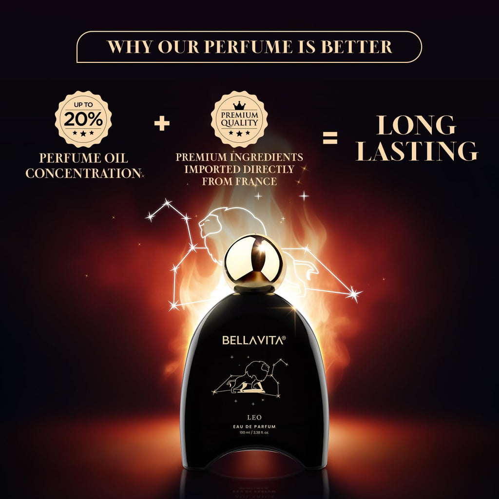 BELLAVITA Zodiac Collection Leo | Long Lasting Perfume for Man and Woman | EDP 100ml | Cinnamon, Cedarwood | Spicy, Woody & Vanilla Premium Unisex Fragrance for Men and Women