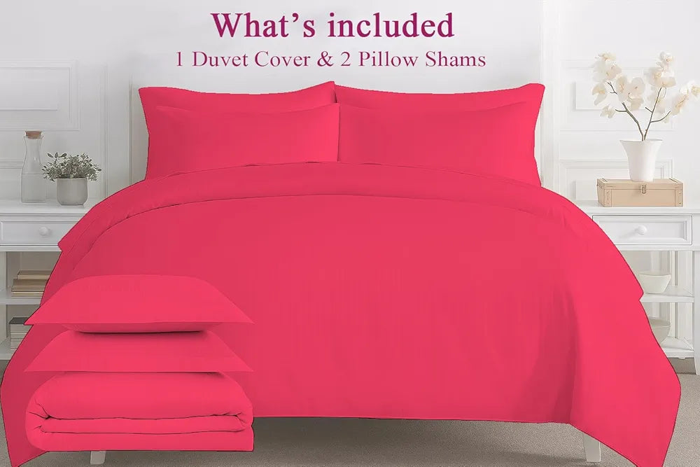 Trance Home Linen Zippered 100% Cotton 200 TC Satin Stripe Queen Duvet Cover Quilt Cover with 2 Pillow Covers Colour Dark Pink