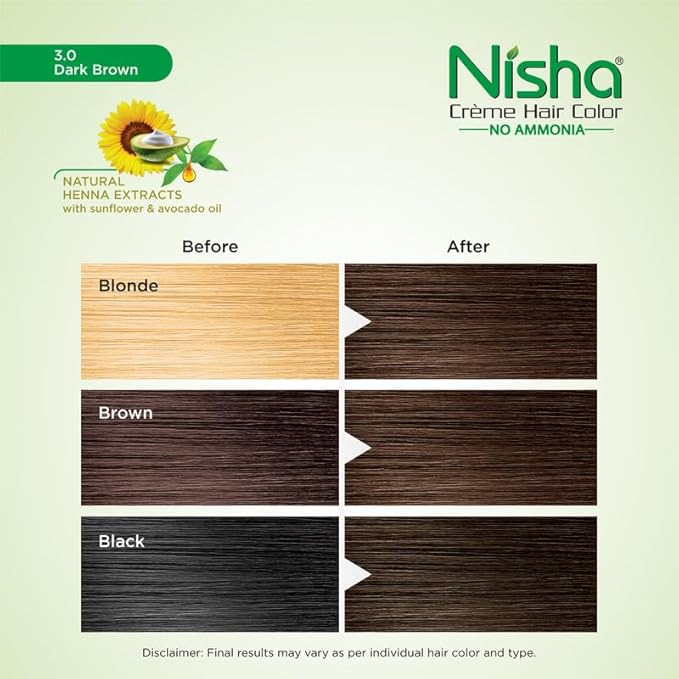 Nisha Creme Hair Color Dark Brown, Permanent Hair Colour for Women Men 3.0 Dark Brown Hair Colour - 120 Gms