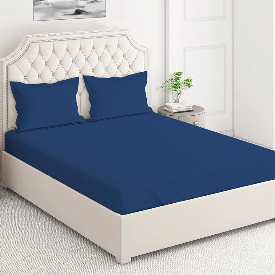 Layers Be Bold Cotton Bedsheet Set for All Seasons Lightweight 140 TC Queen Size Dark Blue 2