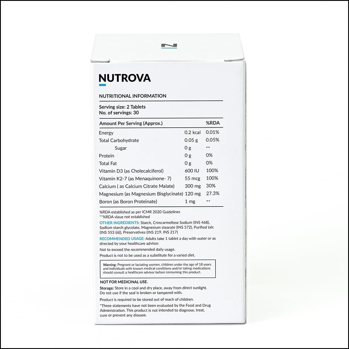 Nutrova Calcium+Magnesium | With Vitamin D3, K2-MK7 & Boron | Boosts Bone Strength, Joint & Muscle Health | High Absorption with Calcium Citrate Malate & Magnesium Bisglycinate | 60 Veg Tablets.