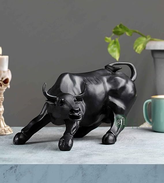 Indicast Resin 10" Inch Geometric Statue Bull Sculpture Ornament Abstract Animal Figurines Room Desk Decor | Black