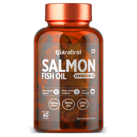 Nutrafirst Salmon Fish Oil Omega-3 Capsules (60 Softgels) (1000mg) | EPA 180mg & DHA 120mg | Supports Heart, Brain, Eye & Joint Health | No Fishy Burps | For Men & Women