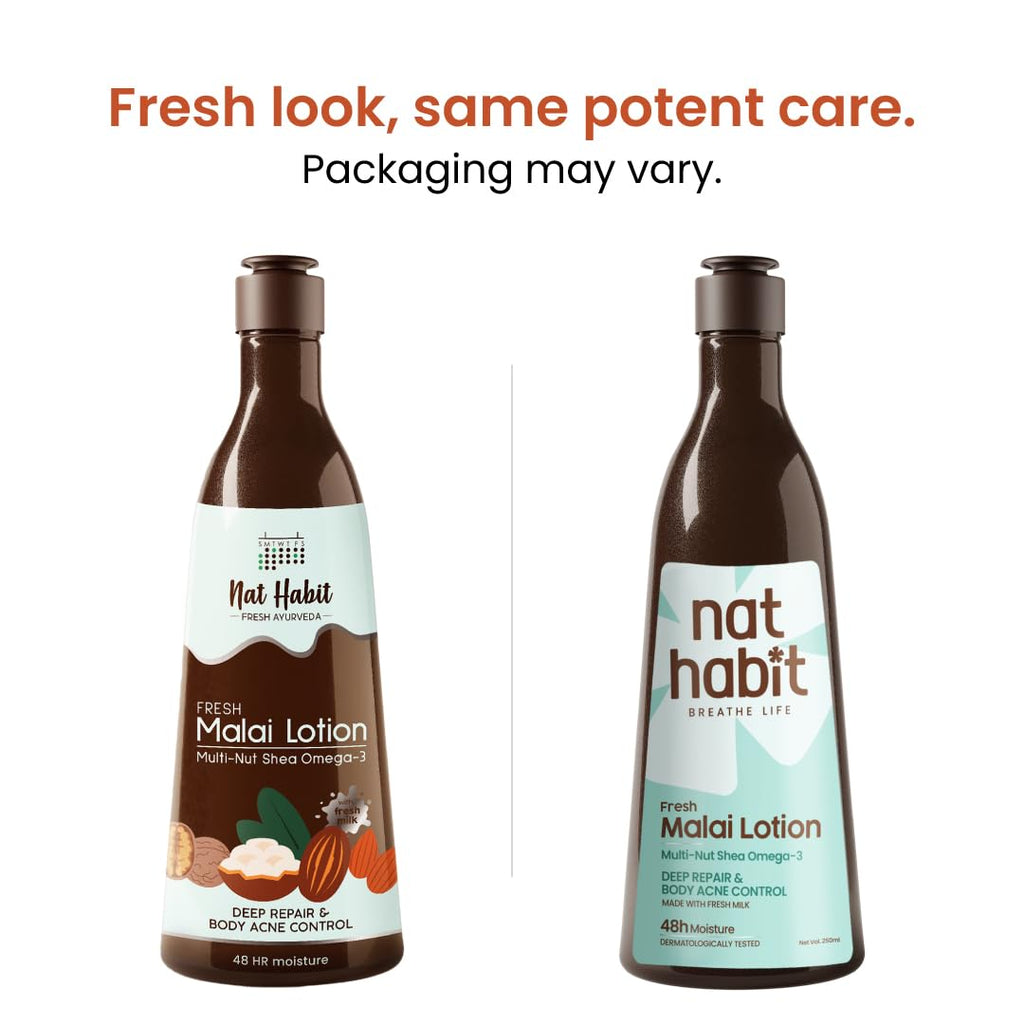 Nat Habit Fresh Whipped Body Lotion, Fresh Malai Lotion Multi-Nut Shea Omega 3, For Deep Skin Repair, Hydration, Body Acne Control & 48 Hours Moisture, 250 ml (Pack of 1)