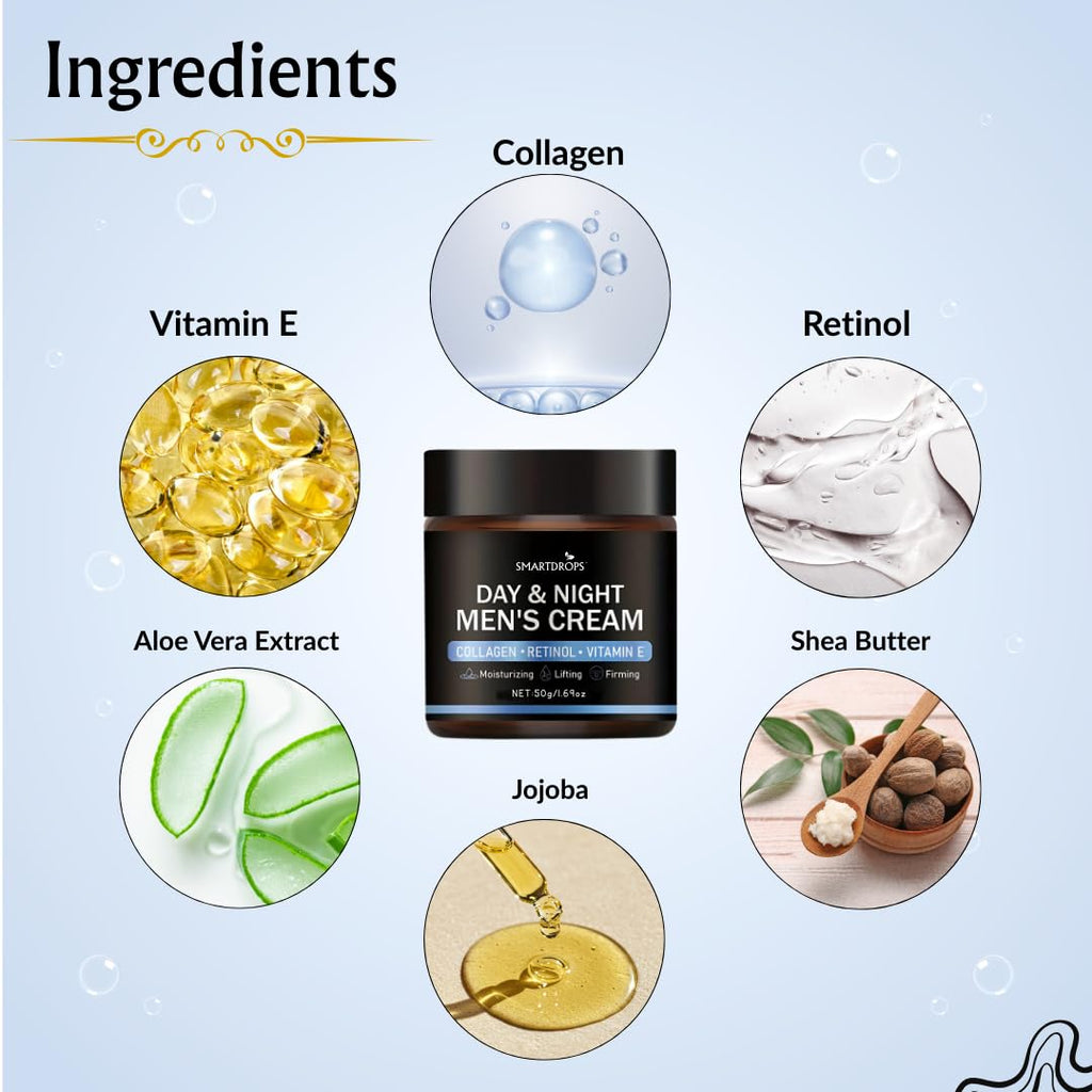 Smartdrops Men Day Night Face Cream Skin Care Moisturizing Cream with Collagen Retinol Vitamin E, Skin Brightening & Anti Aging Cream for Men, Day & Night Face Cream for Daily Use - 50 g (Pack 1)