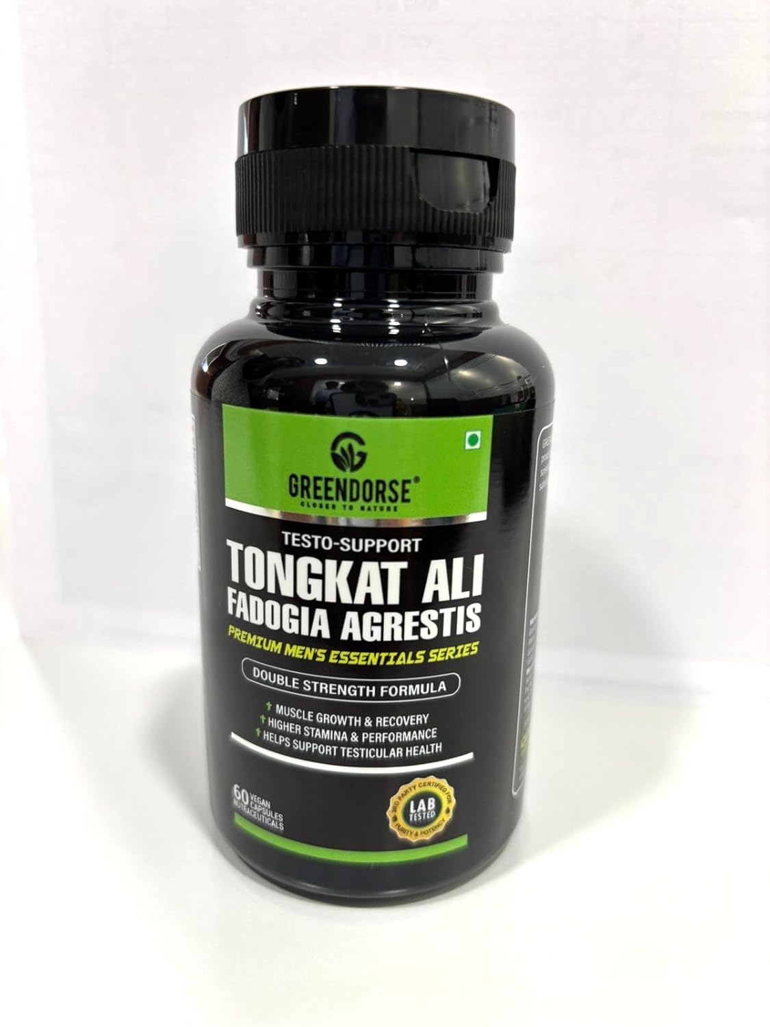 GREENDORSE Fadogia Agrestis 600mg & Tongkat Ali 400mg with Zinc & Vitamin D3 | Longjack Tongkat Ali (2% Eurycomanone) with Fadogia Agrestris Standardized to 10:1 Stem extract- 60 Veg Capsules
