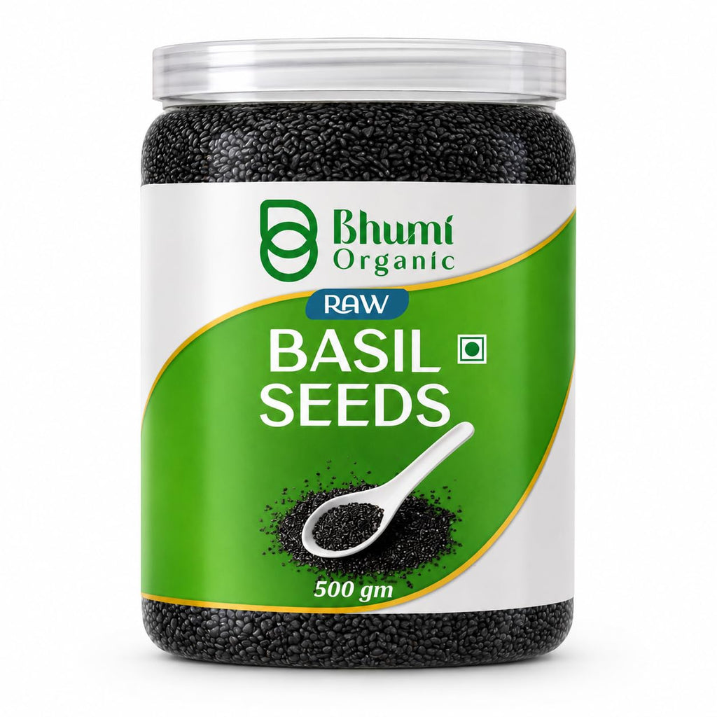 Bhumi Organic Basil Seeds 500g | Sabja Seeds, Beat the Summer Heat, High Fibre, Omega 3