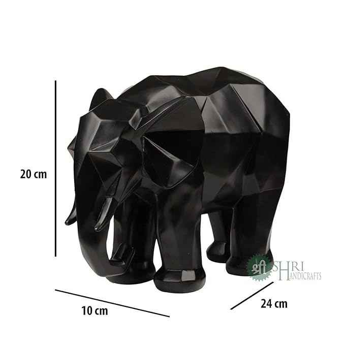 Indicast 8" Inch Abstract Black Elephant Sculpture Figurine Handicraft Home Desk Decor Geometric Resin Wildlife Statue | Black