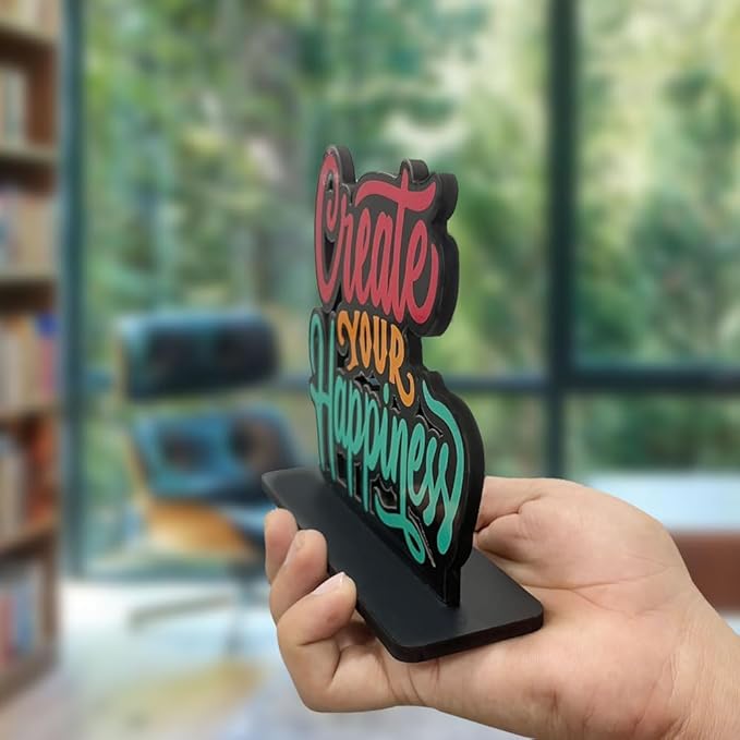 Artvibes Wooden Idols and Figurine Create Your Happiness Quotes Table Decoration for Office Desk | Home Decor Item