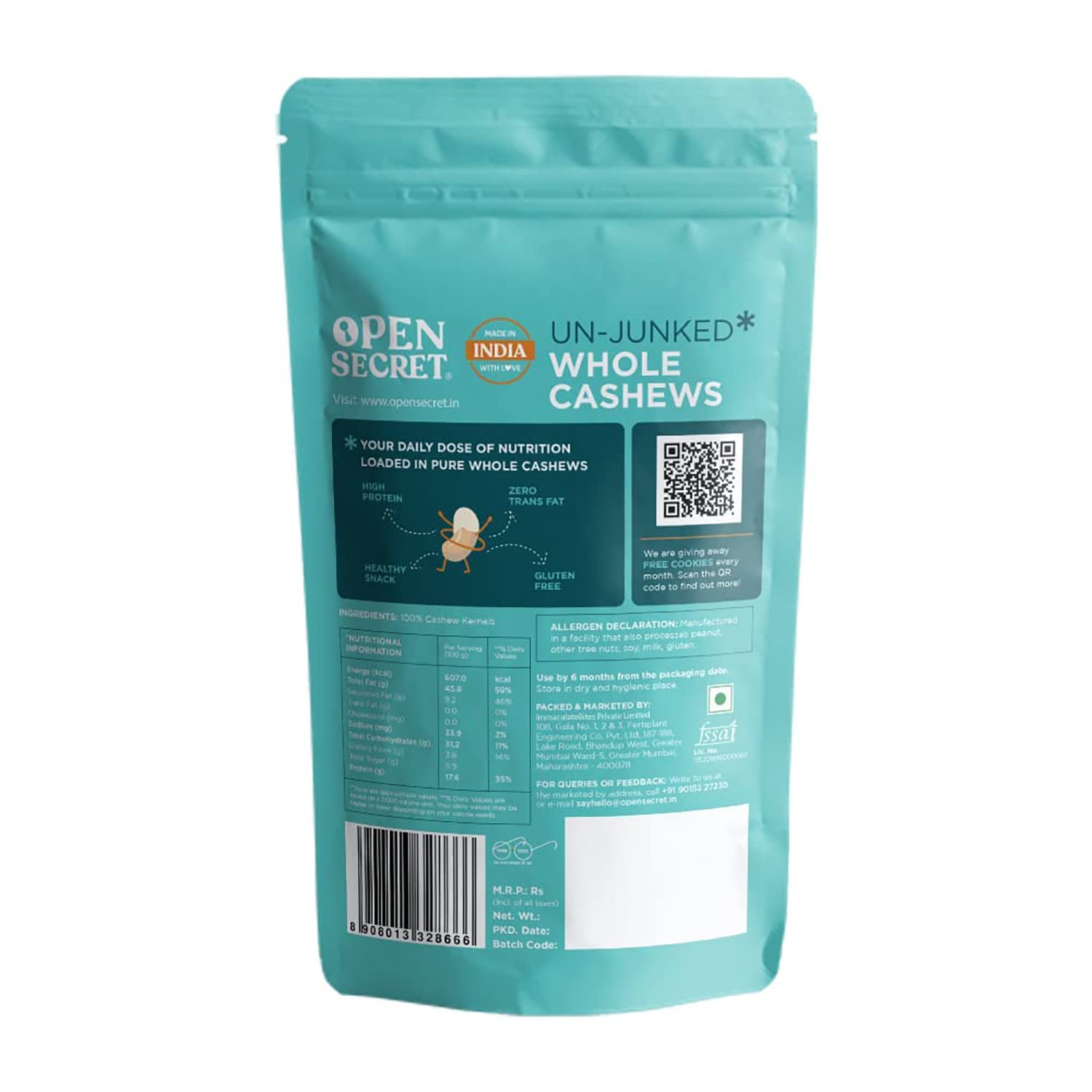Open Secret Premium Cashew | 200g | Whole Cashew Nuts, Dry Fruits, Kaju, Healthy Snacks, Cashews, Cashew 200gm, Healthy Dry Fruits, Gluten Free & High Protein (Pack of 1)