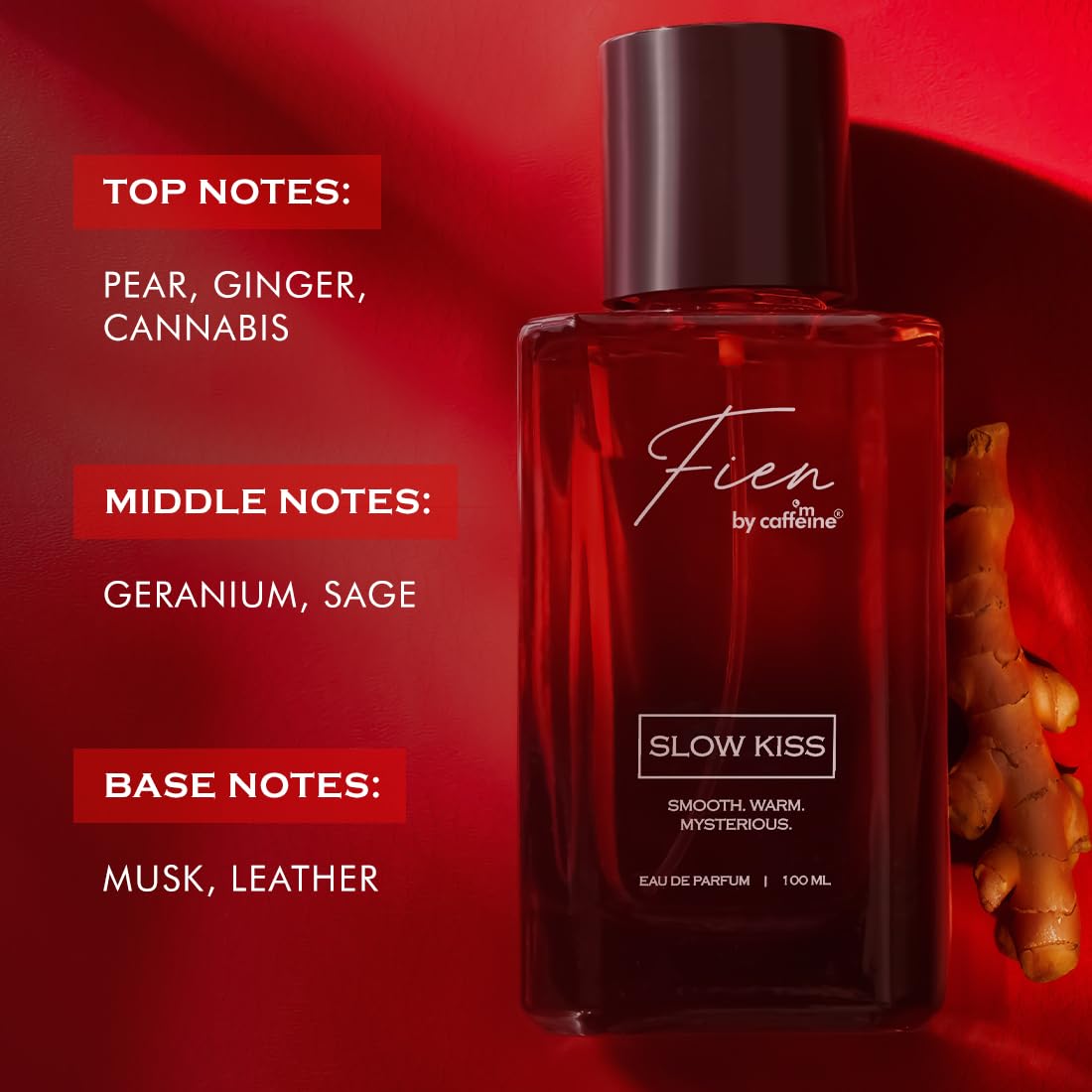 FIEN Perfume Slow Kiss Perfume for Men | Aromatic Fresh | 12 Hrs Long Lasting Eau De Parfum with Cannabis, Sage & Musk | Fien by mCaffeine Solid Perfume for Men | Valentine Premium & Luxurious Perfume for Every Occasion - 100ml