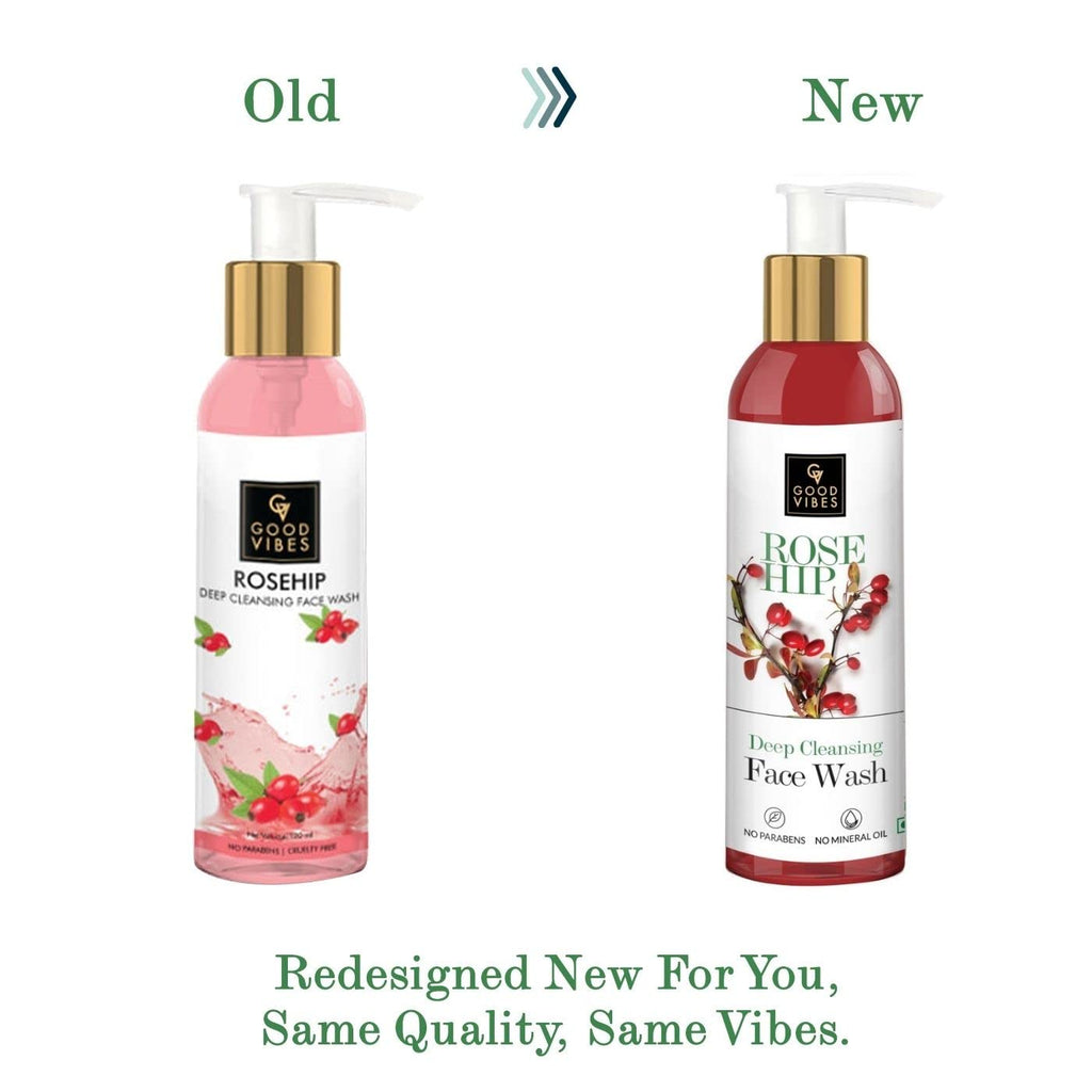 Good Vibes Rosehip Deep Cleansing Face Wash, 120 ml Naturally Controls Excess Sebum & Acne, Moisturizing Skin Softening Formula for All Skin Types, No Parabens & Mineral Oil