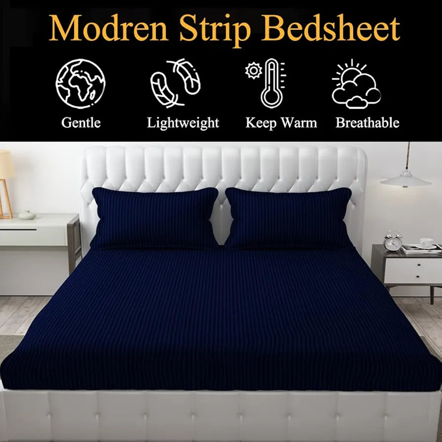 Fresh From Loom Queen Size Flat Bedsheets Hotel & Home Double Bedsheet Set with 2 Pillow Covers Navy Blue
