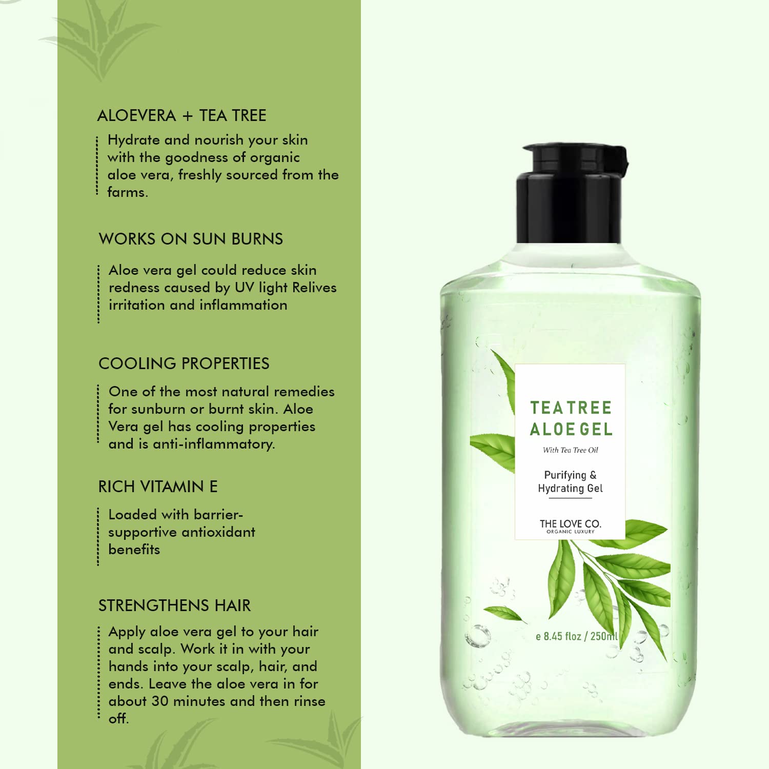 The Love Co. Pure Aloe Vera Gel + Tea Tree Gel 250mlx2 | Pack of 2