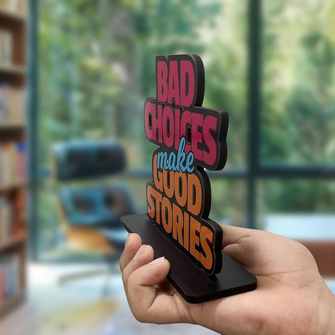 Artvibes Wooden Idols and Figurine Bad Choices Make Good Stories Inspirational Quote Table Decoration for Office Desk