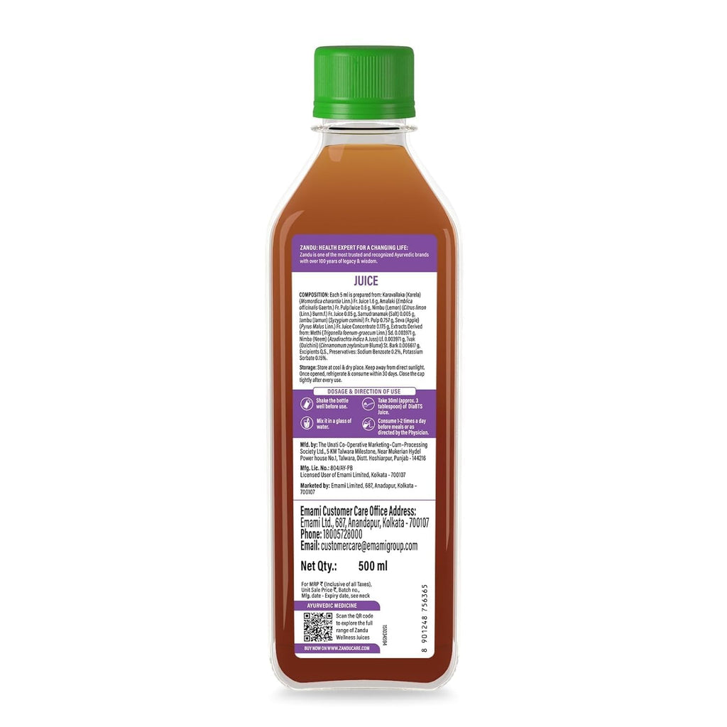 Zandu DiaBTS Care Juice with Karela & Jamun, 500 ml | Blend of 9 Ayurvedic ingredients | Natural & Vegetarian