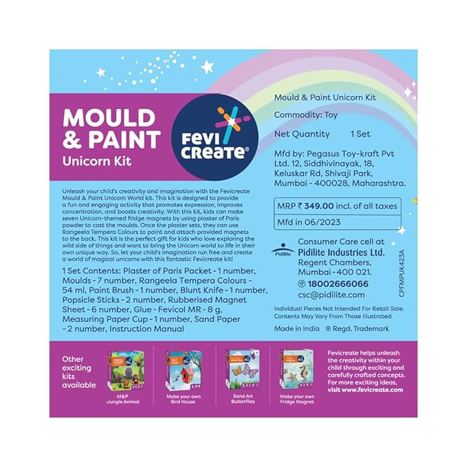 Fevicreate Mould & Paint Unicorn Kit Create Adorable Plaster Badges & Fridge Magnets for Kids Age 5+ Years