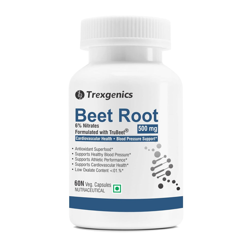 Trexgenics TRUE BEET 6% Nitrates 500 mg Exercise Endurance, VO2 Max, Cardiovascular, Antioxidant, Blood Pressure Support VEGAN & NON-GMO (60 Veg. Capsules)