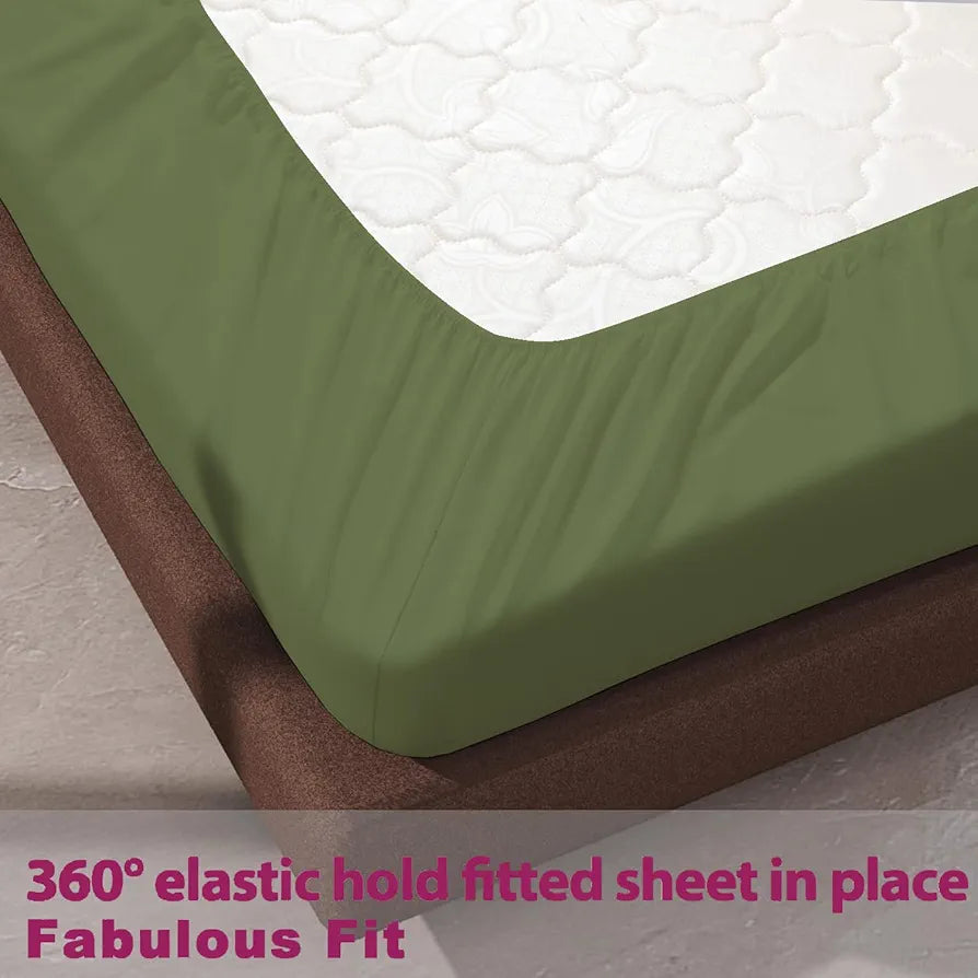 Trance Home Linen 100% Cotton 78x60 inch Queen Elastic Fitted Bedsheet 400TC Premium Queen Double Bed Size Plain with 2 Pillow Covers Colour Forest Green
