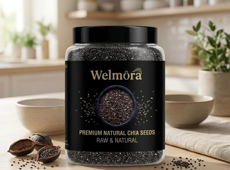 WELMORA Premium Raw Chia Seeds – (Weight-250gm) 100% Natural & Organic Superfood | High in Omega-3, Fiber & Protein | Best for Weight Management, Smoothies & Breakfast Pudding