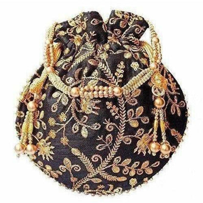 Ethnic Clutch Silk Potli Batwa Pouch Bag with Metal Bead work Gift