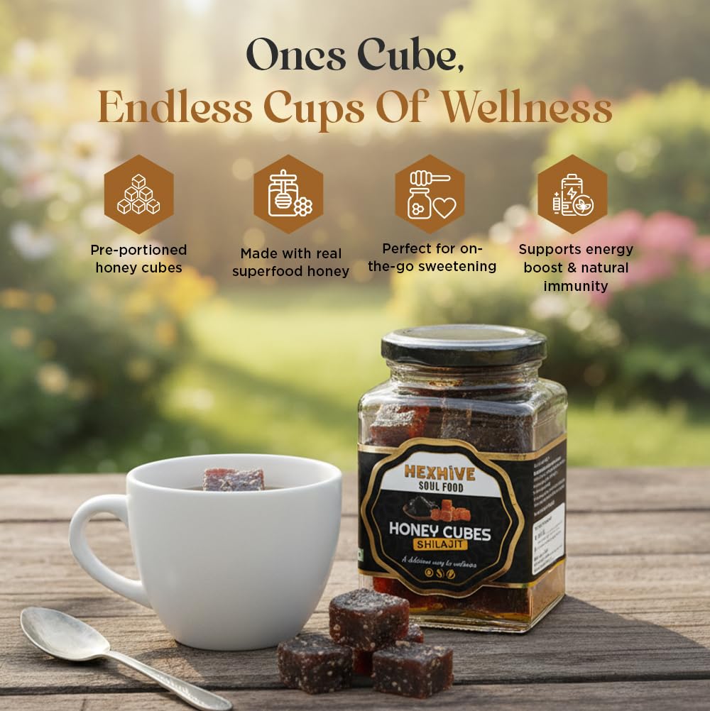 Hexhive Shilajit Honey Cubes | Natural Energy & Stamina Support | Pure Honey Infused with Shilajit | No Added Sugar | Ready-to-Use Cubes for Tea, Coffee & Warm Water | Wellness Snack | 300g