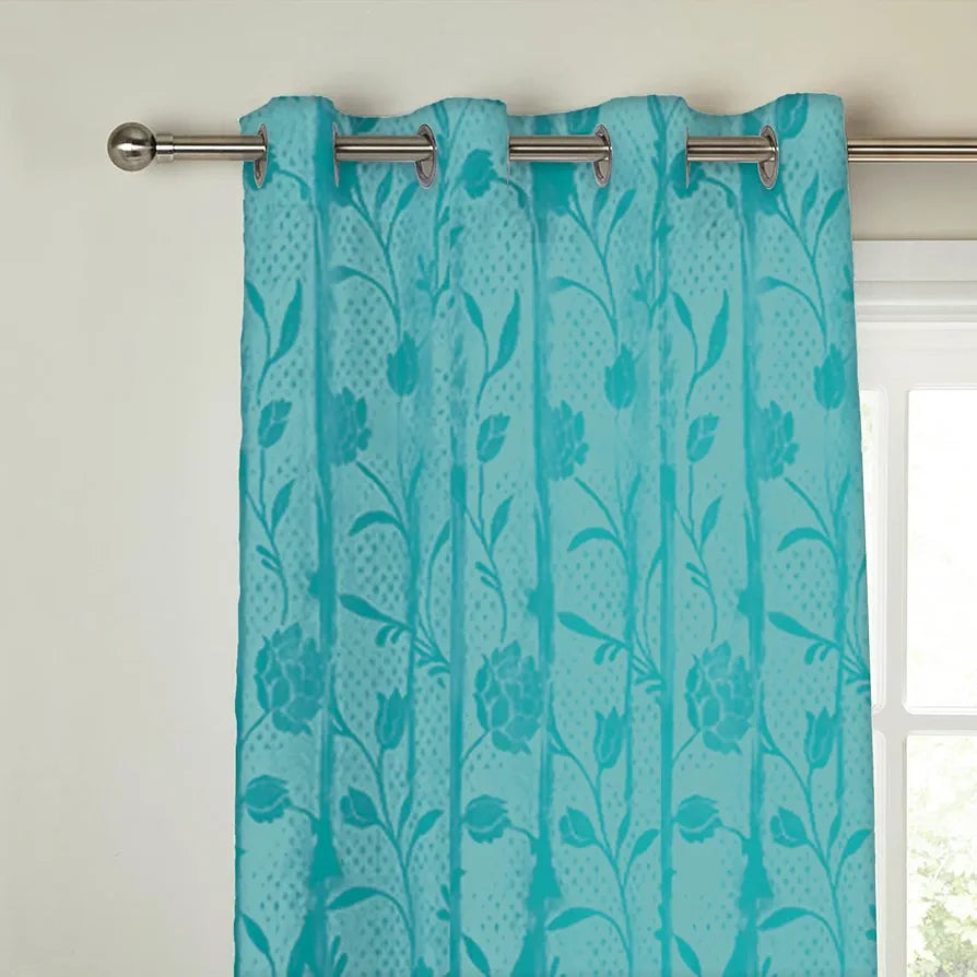Cloth Fusion Sheer Curtain Door 7 Feet Rose-Turquoise