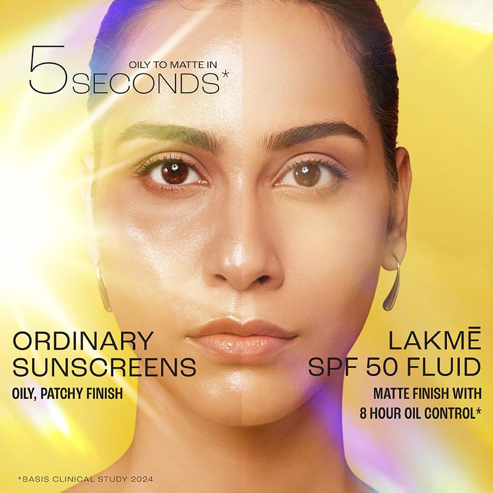 LAKMÃ‰ Sun Expert, Dry Matte Fluid Sunscreen, 50ml, for Oily and Combination Skin, with 1% Niacinamide & Ceramide, SPF 50 PA++++, Quick Absorbing, no White Cast