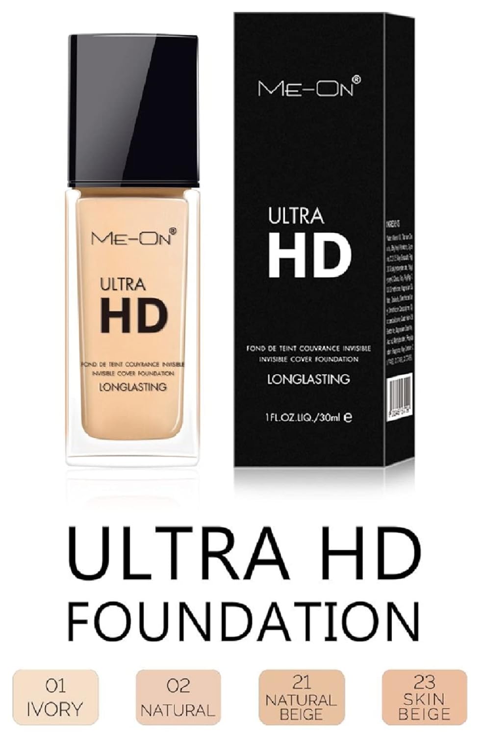 ME-ON Ultra Hd Cream Full Coverage Foundation For Normal Skin Type (Shade 02 - Natural) 30Ml