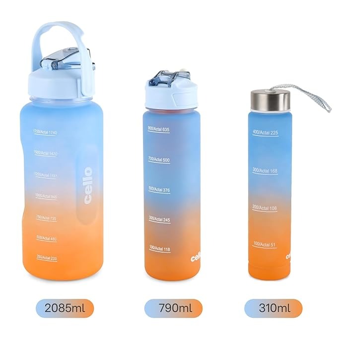 Cello All Day Water Bottle Set - Sky Blue & Orange 3 pcs