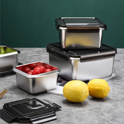 Femora High Steel Square Container Airtight Leakproof Unbreakable Storage Container/ Lunch Box | 350 Ml, 850 Ml | Set of 2