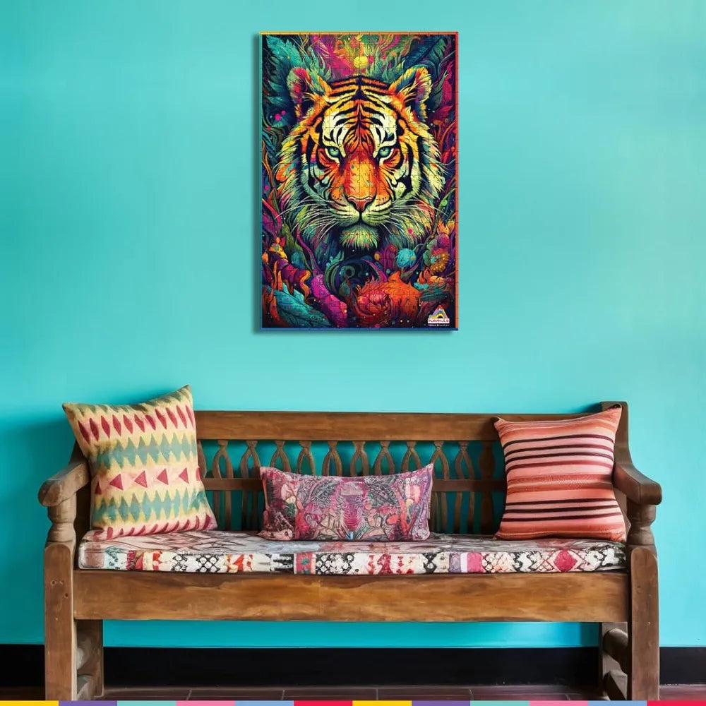 Playhills 500 Piece Wooden Jigsaw Puzzle Spirit Animal The Fearless Tiger for Teens & Adults
