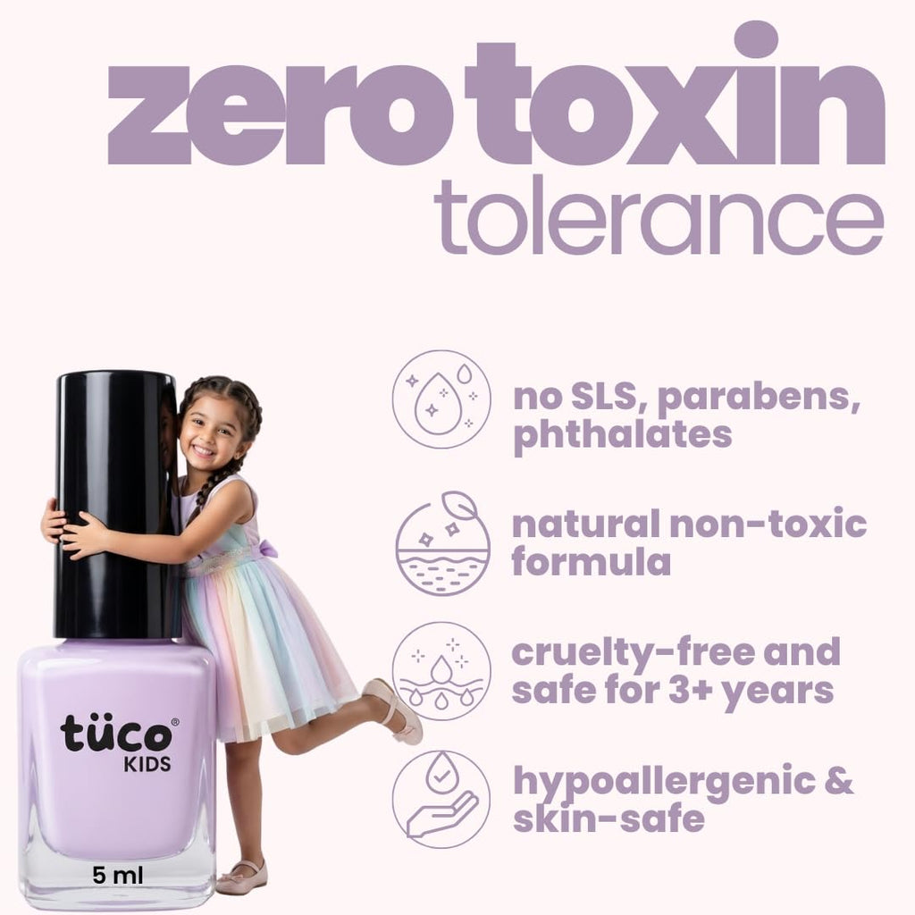 Tuco® Kids Water Based Safe Nail Polish for girls | Easy to Peel Off, Non Toxic, Natural & Safe for Kids | Play Safe with Chemical Free Nails for Daughters | Pack of 1x5ml | Purple