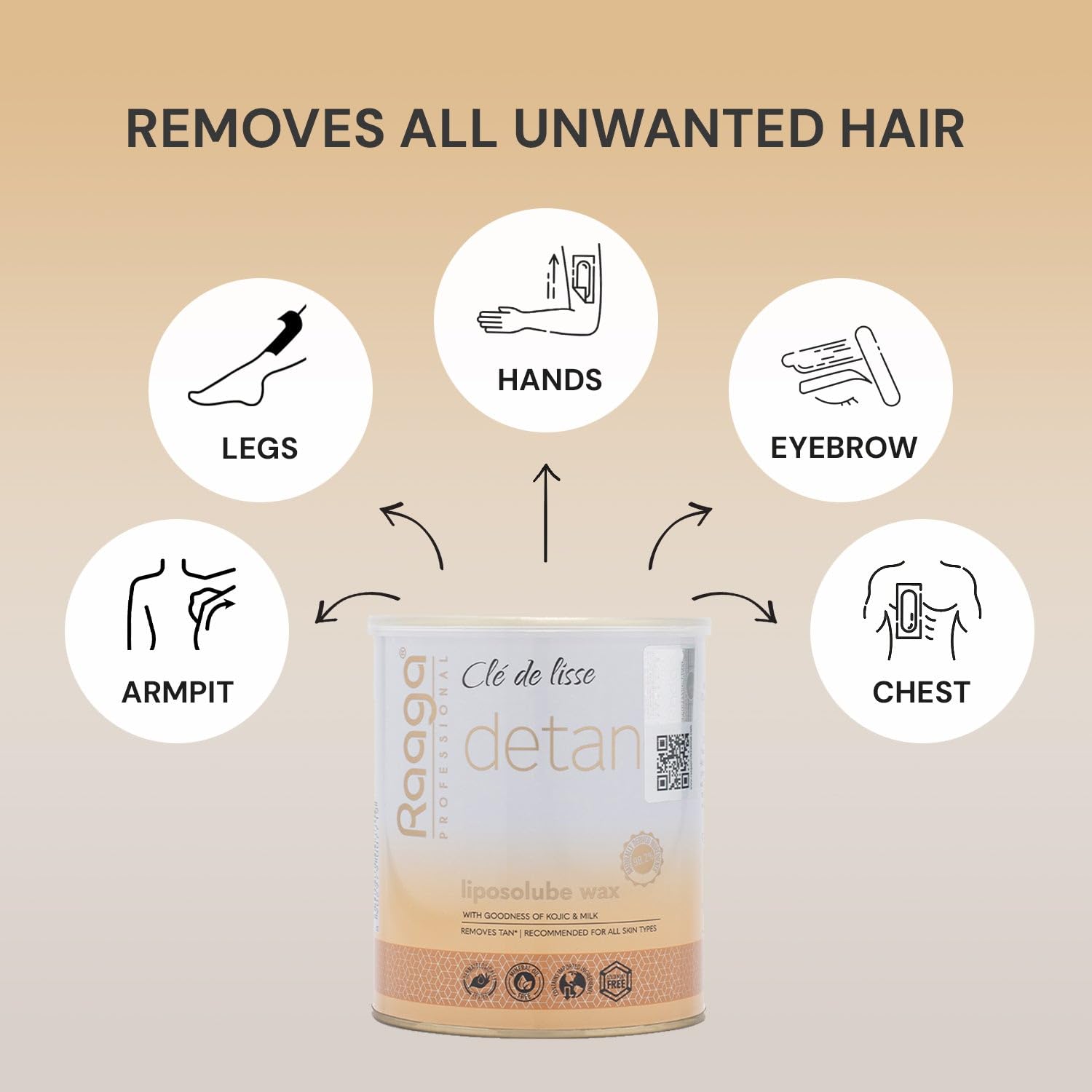 Raaga Professional Detan Liposoluble Wax | Kojic and Milk (Imported Ingredient) | Removes Tan | Dermatologically Tested, Colophony Free | For All Skin Types (800 ml)
