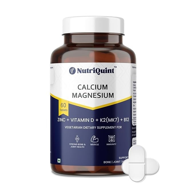NutriQuint Calcium with Magnesium Zinc Vitamin D K2 & B12 for Women & Men - 60 Tab