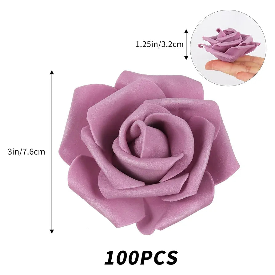 Artificial Rose Flower Heads 100pcs Dusty Rose Foam Fake Roses Bulk 3inch Stemless Faux Flowers Dusty Rose