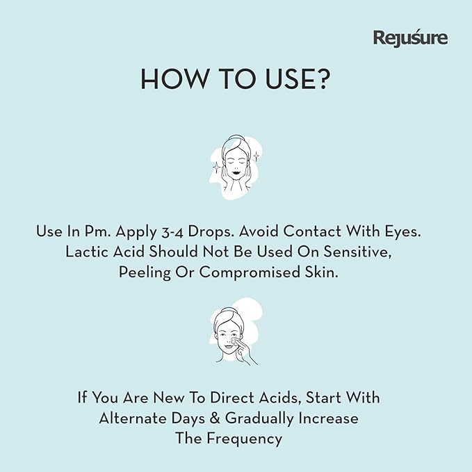 Rejusure Lactic Acid 10% + Hyaluronic Acid 1% Facial Exfoliator - Hydrating and Rejuvenating Serum - 30 Ml