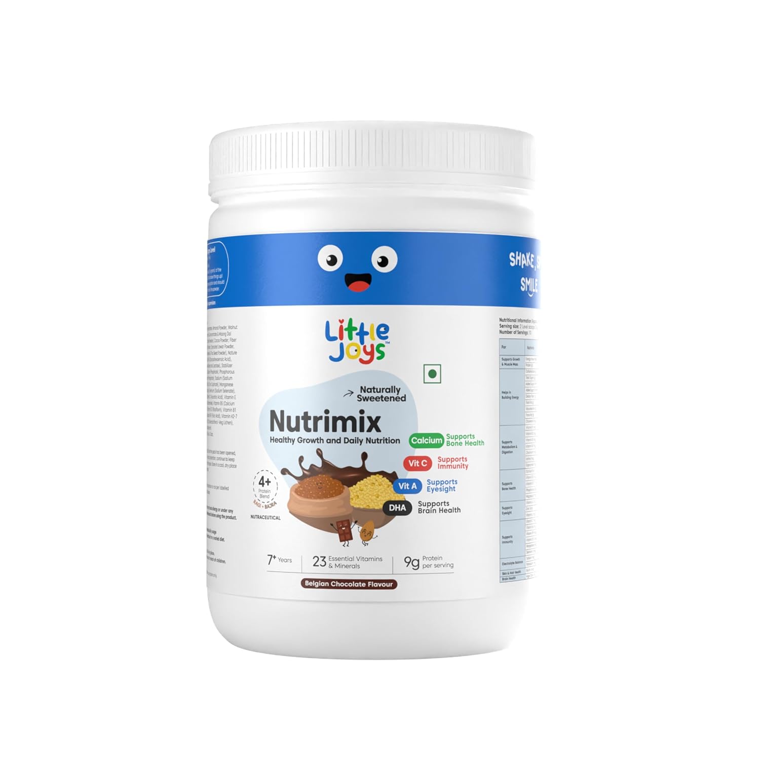 Little Joys Belgian Chocolate Nutrimix for Boys (350g) | 7-12 Years | Naturally Sweetened with Jaggery & Dates | With 23 Essential Vitamins & Minerals | 9g Protein per Serving | Supports Healthy Growth & Boosts Immunity | With Bajra, Ragi, Almonds & Oats